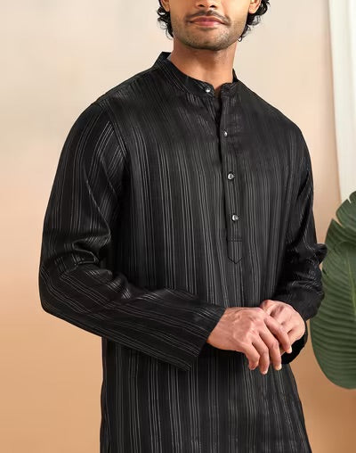 Black Dobby Long Kurta styled for festive occasions