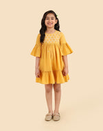 Yellow Cotton Chikankari Bluebell Dress