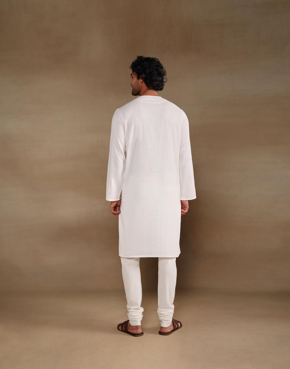 Offwhite Cotton Stripe Long Kurta
