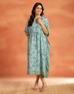 Blue Cotton Hand Block Printed Kaftan