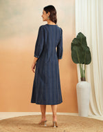 Blue Cotton Striped Midi Dress