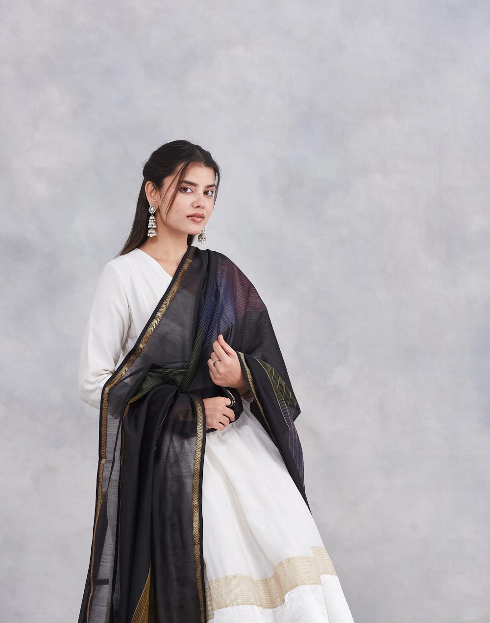 Black Cotton Silk Blend Dupatta