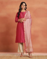 Pink Cotton Silk Blend Maheshwari Dupatta