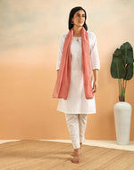 Orange Cotton Silk Chikankari Stole