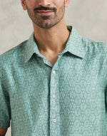 Teal Viscose Silk Hand Block Printed Bush Shirt