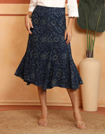 Indigo Cotton Geometric Skirt Midi
