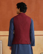 Texture and finish of the Maroon Nehru Jacket by Fabindia UK