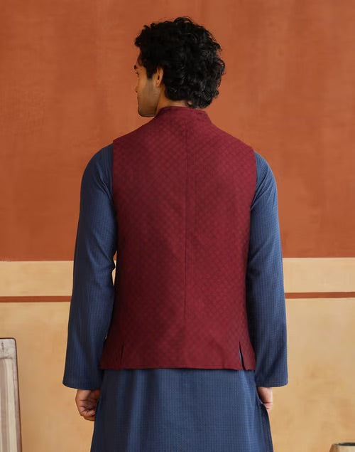 Texture and finish of the Maroon Nehru Jacket by Fabindia UK