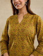 Green Cotton Hand Block Printed Slim Fit Long Kurta
