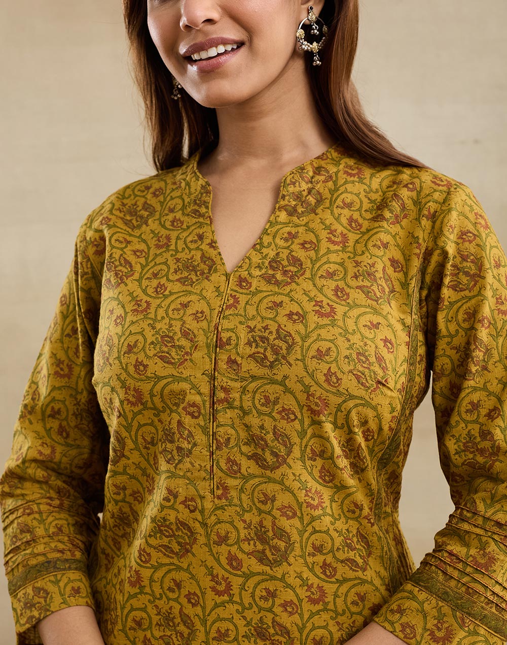 Green Cotton Hand Block Printed Slim Fit Long Kurta