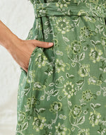 Green Cotton Silk Hand Block Printed Midi Dress