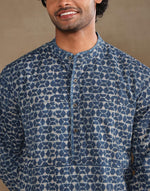 Indigo Cotton Dabu Printed Slim Fit Long Kurta