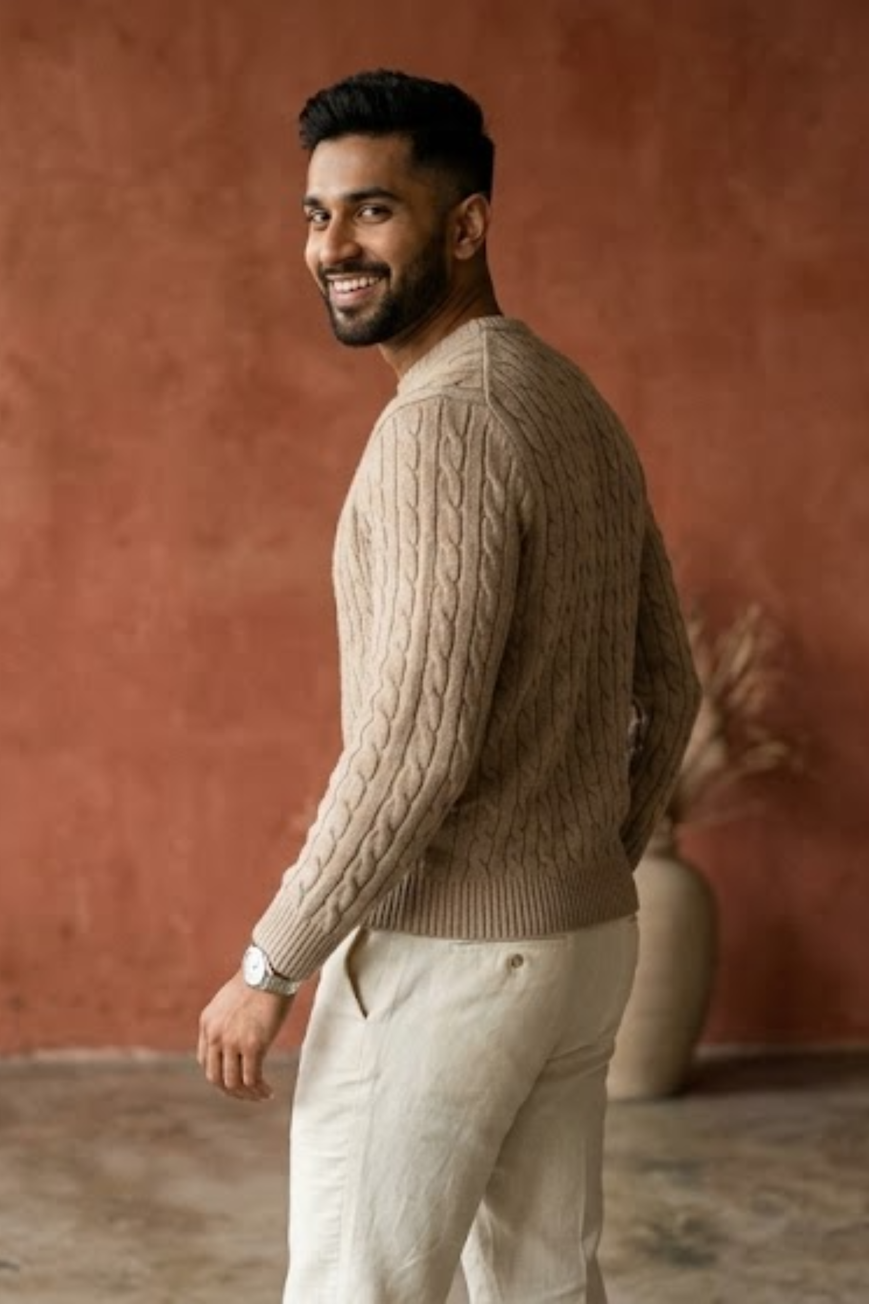 Beige Cotton Blend Sweater