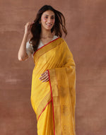 Yellow Cotton Silk Blend Woven Wonders Chanderi Sari