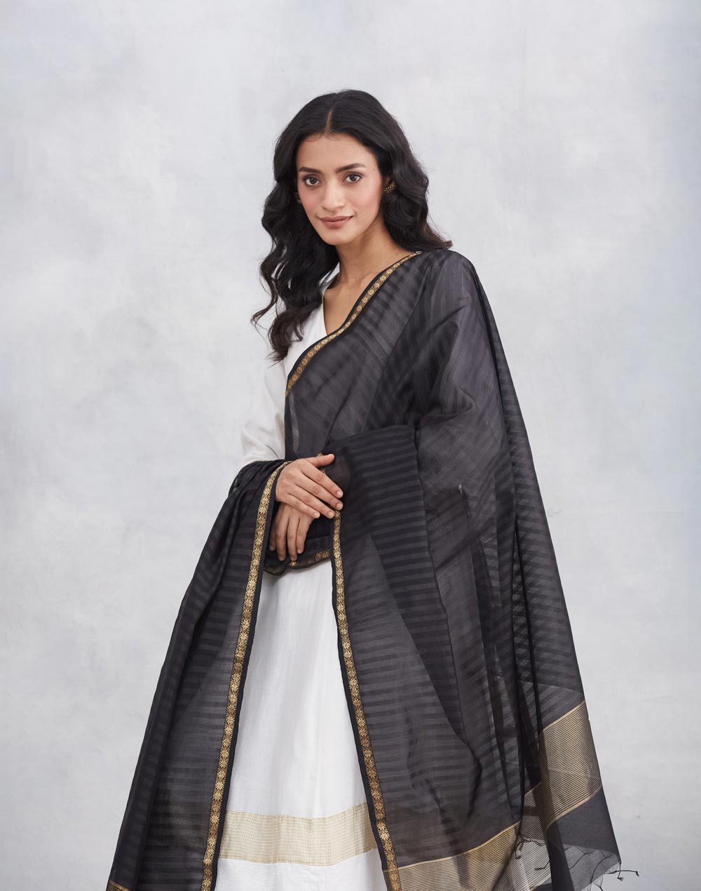 Black Cotton Silk Blend Dupatta