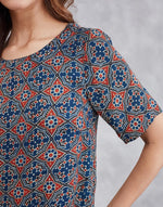 Blue Rayon Blend Ajrakh Printed Arcadian Top