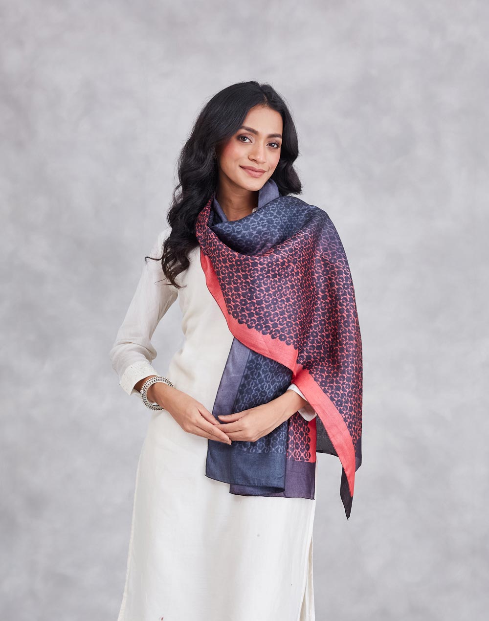 Black Silk Symphony Hand Block Printed Stole