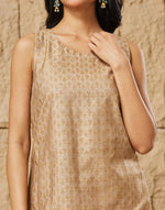 Beige Viscose Silk Hand Block Printed Slim Fit Short Kurta