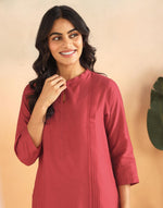 Red Cotton Silk Pintuck Slim Fit Long Kurta
