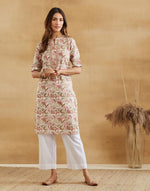 Green Cotton Hand Block Printed Knee Length Kurta