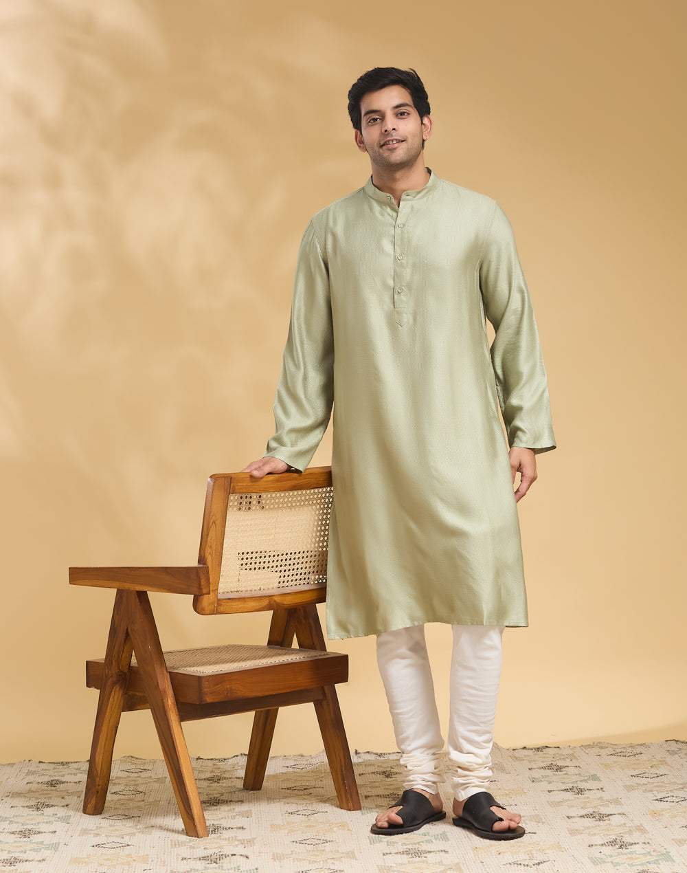 Green Viscose Silk Long Kurta