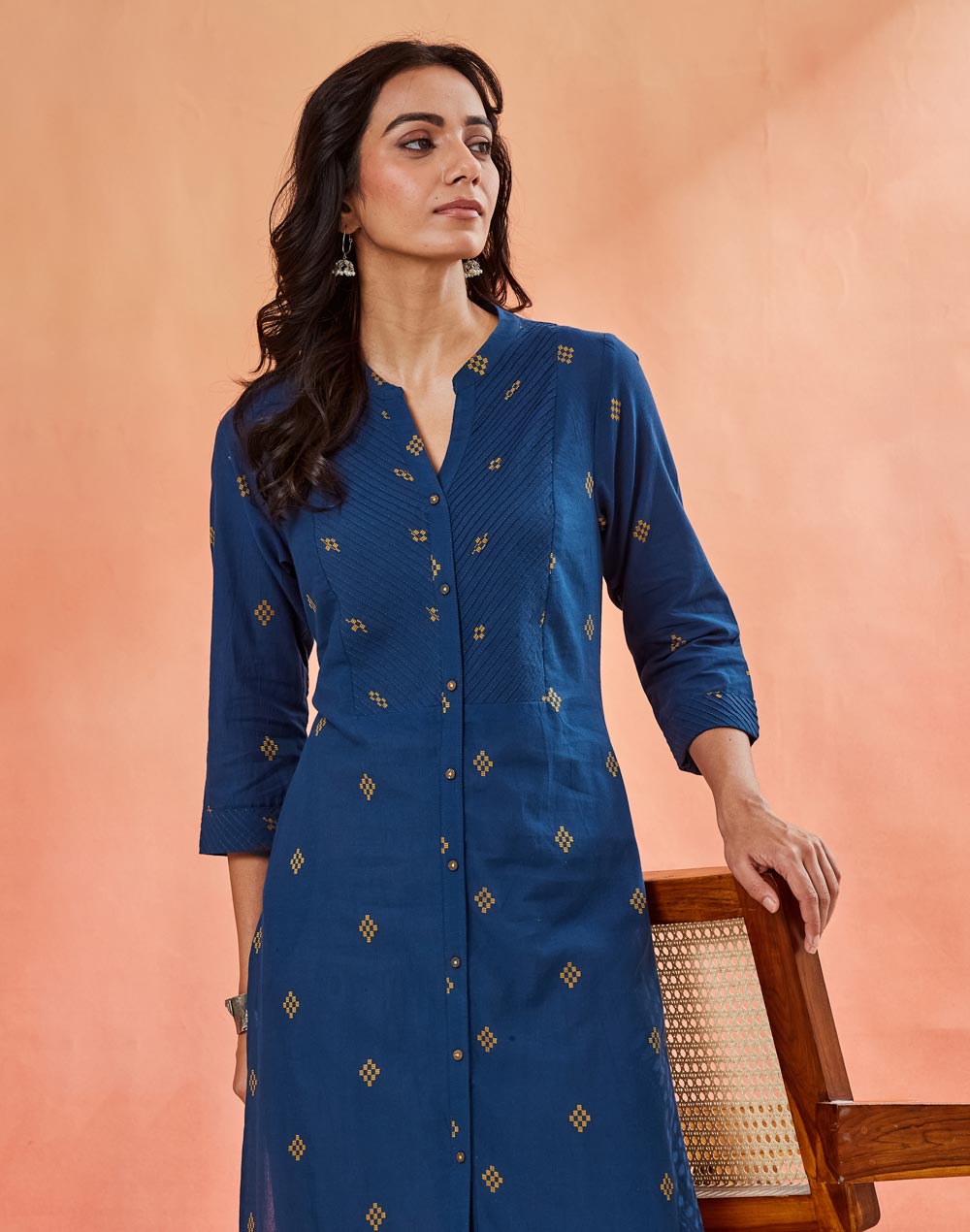 Teal Cotton Slim Fit Long Kurta