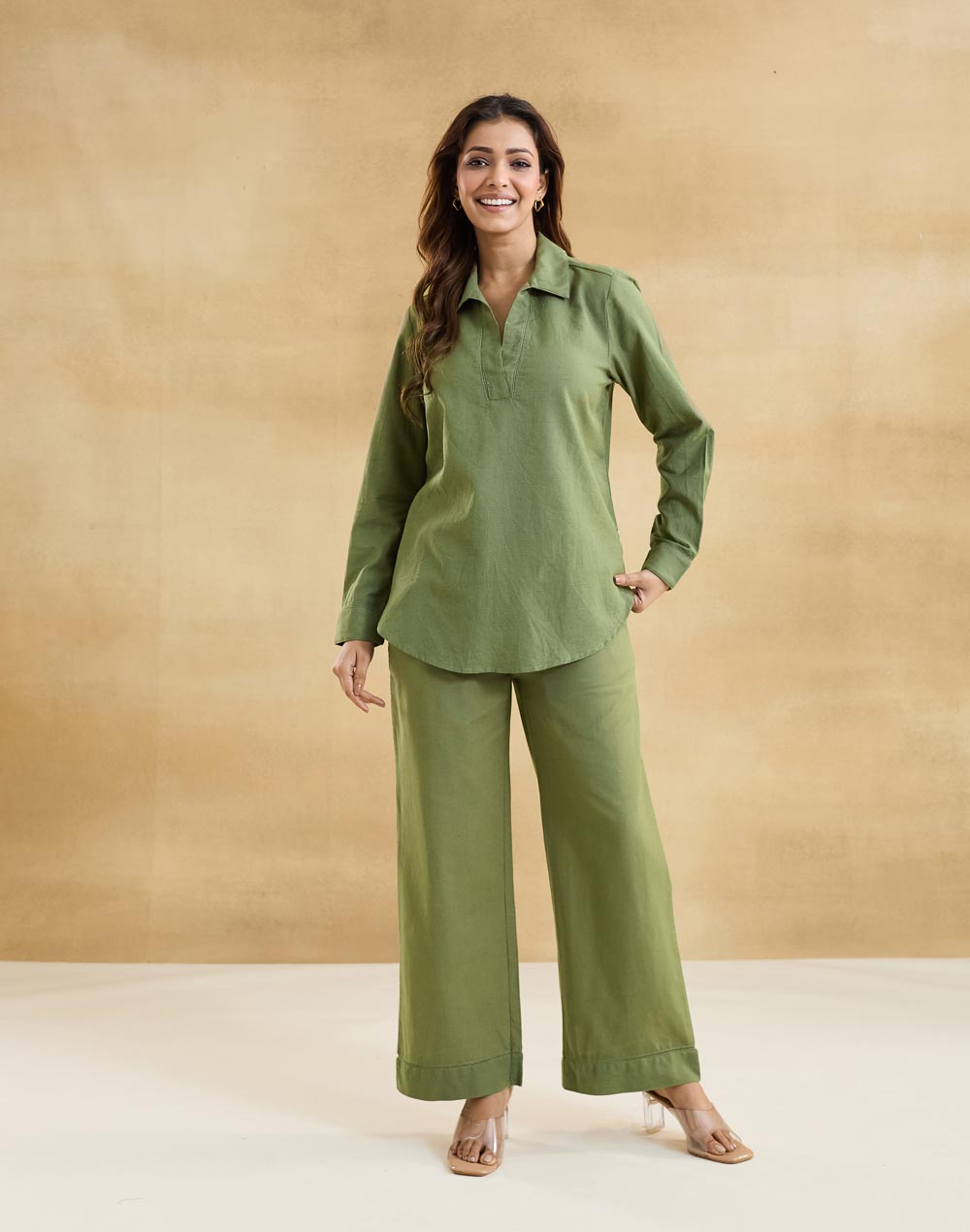 Green Cotton Linen Envoy Pant & Top Set