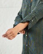 Green Rayon Blend Dabu Striped Shirt