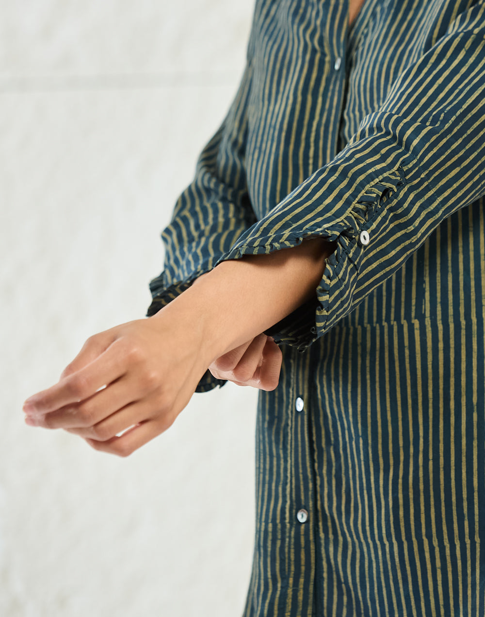 Green Rayon Blend Dabu Striped Shirt