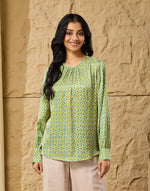 Block print detail on the Green Block Print Geometric Top