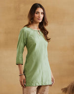 Green Cotton Silk Short Kurta
