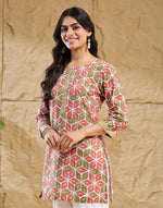 Green Cotton Hand Block Printed Slim Fit Short Kurta