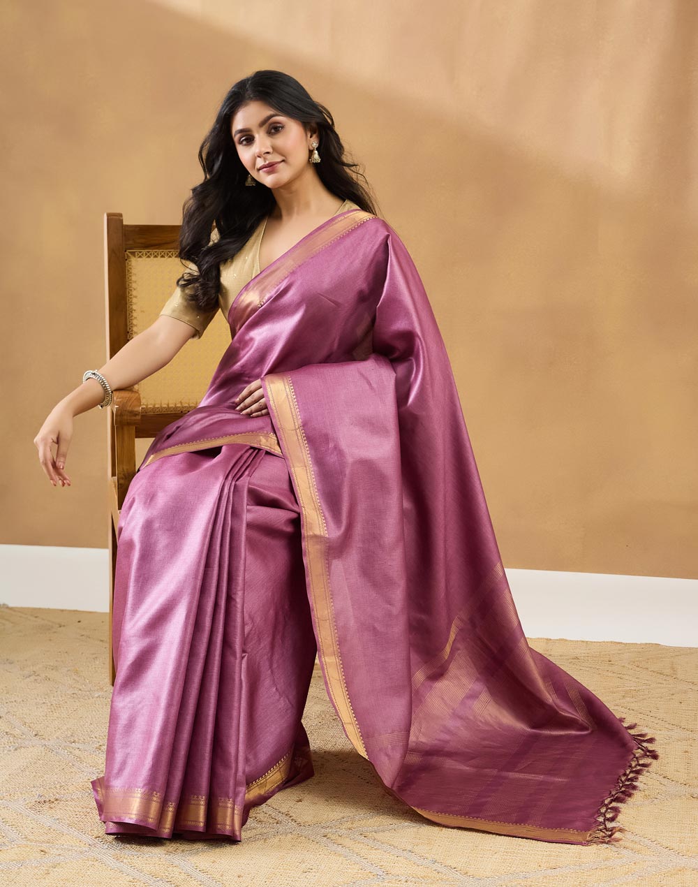 Purple Silk Blend Hand Woven Sari