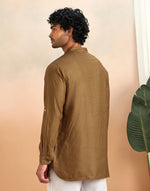 Mustard Viscose Silk Hand Block Printed Slim Fit Short Kurta