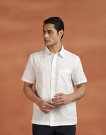 White Cotton Hand Block Printed Bush Shirt
