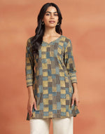 Green Cotton Ajrakh Short Kurta