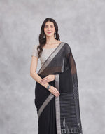 Black Cotton Silk Blend Woven Wonders Jamdani Sari