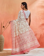 Pink Cotton Silk Hand Block Print Sari