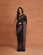 Black Viscose Blend Ajrakh Printed Sari