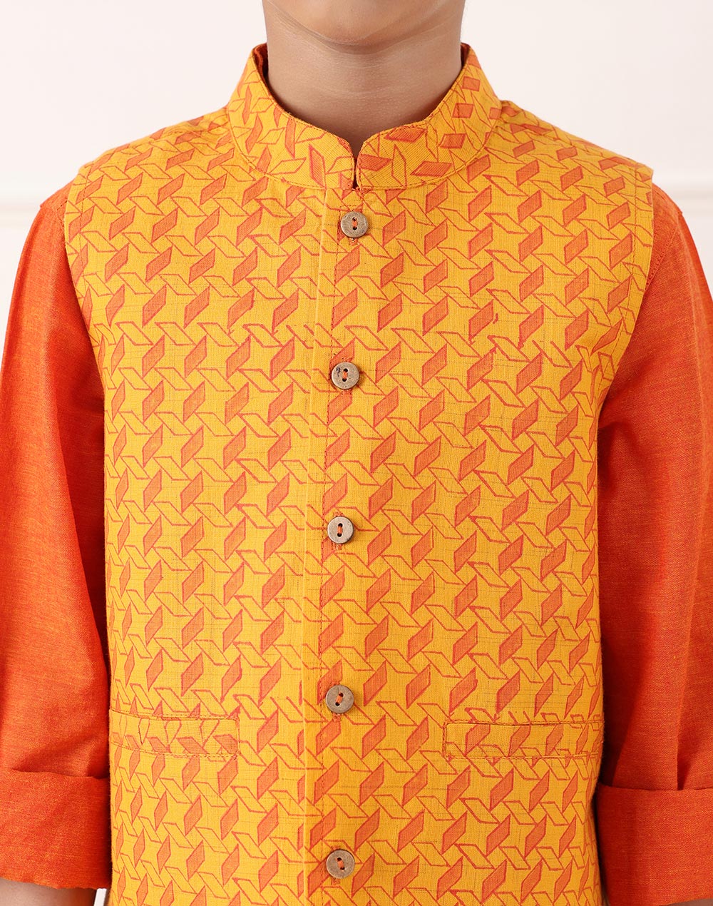 Orange Cotton Hand Block Printed 2pc Kurta Set