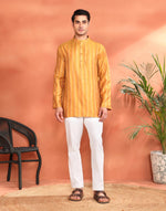Yellow Viscose Silk Zari Stripe Short Kurta