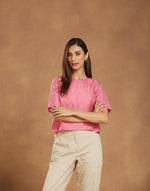 Pink Cotton Silk Embroidered Short Top