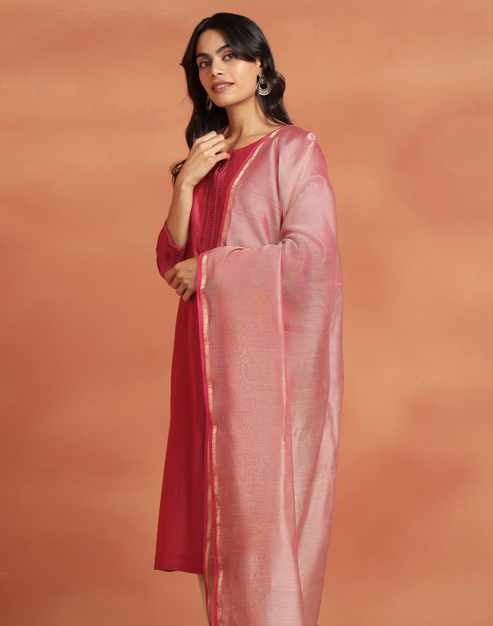 Pink Cotton Silk Blend Maheshwari Dupatta