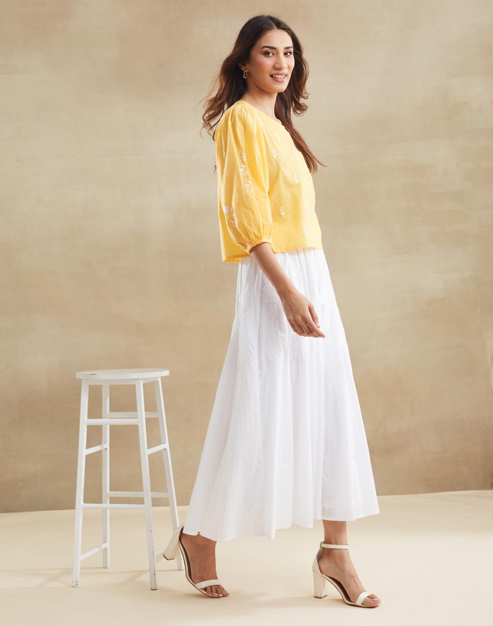 Yellow Cotton Chikankari Short Top