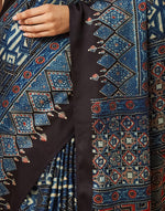 Indigo Viscose Blend Ajrakh Printed Sari