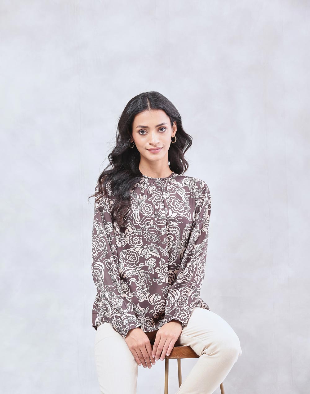 Black Rayon Blend Printed Top