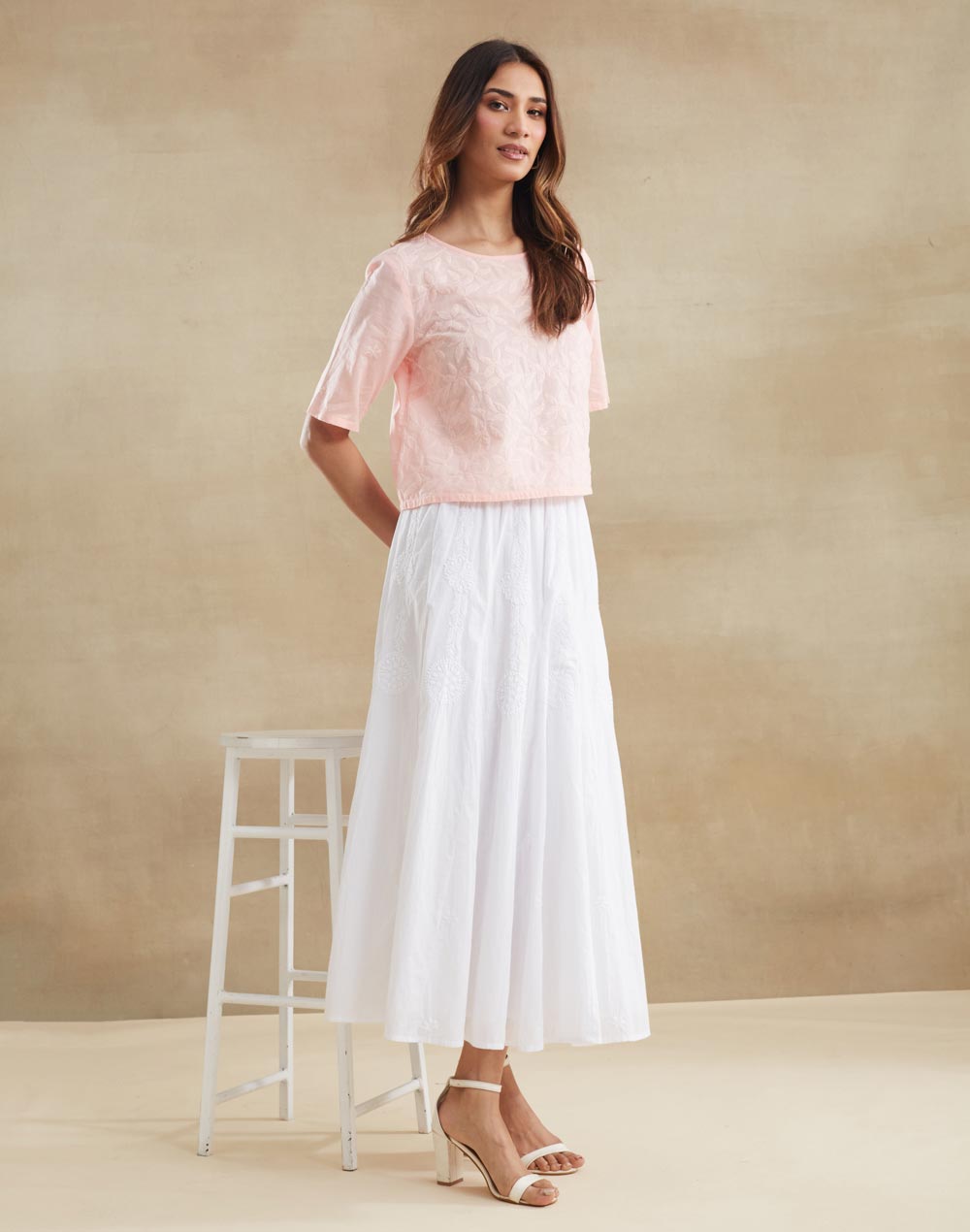 Pink Cotton Chikankari Short Top