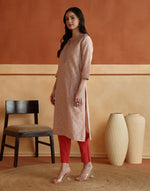 Pink Block Print Long Kurta with three-quarter sleeves