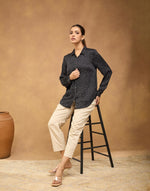 Black Rayon Blend Ajrakh Printed Allure Shirt