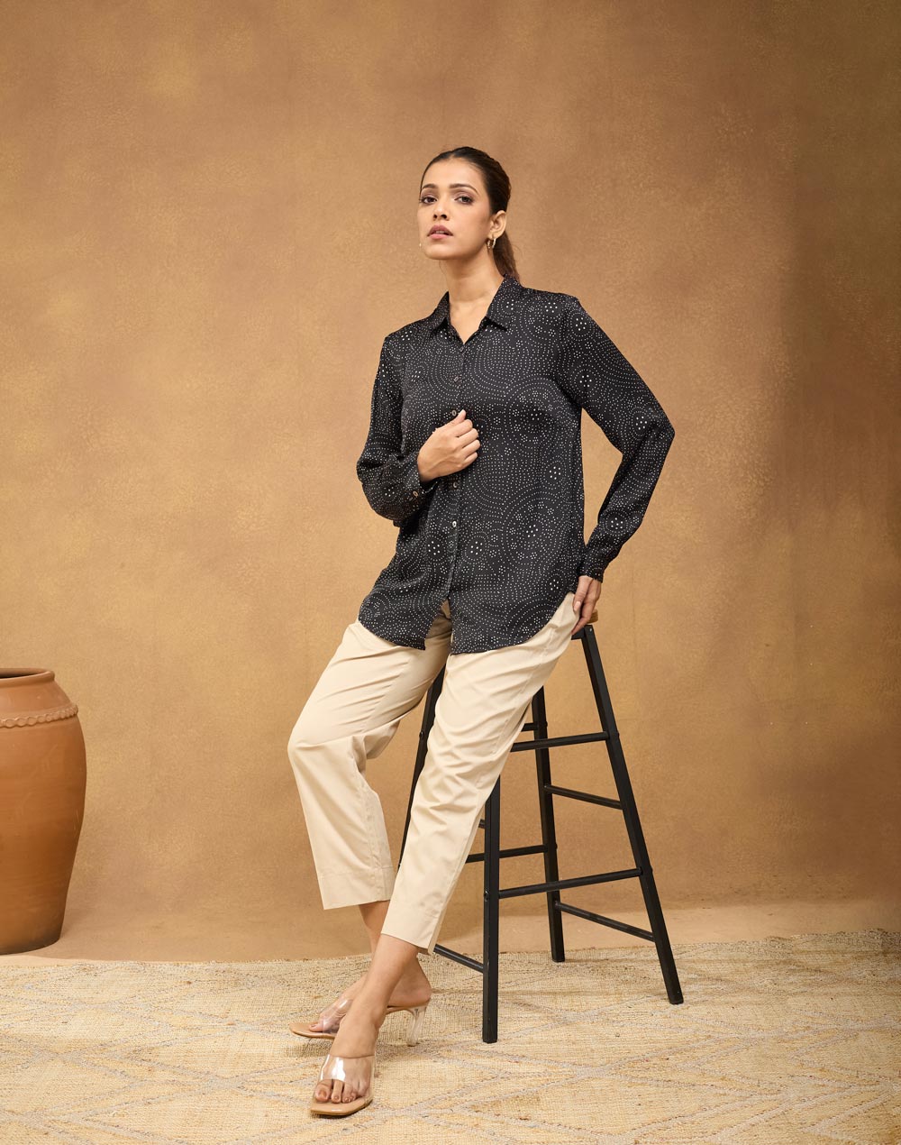 Black Rayon Blend Ajrakh Printed Allure Shirt